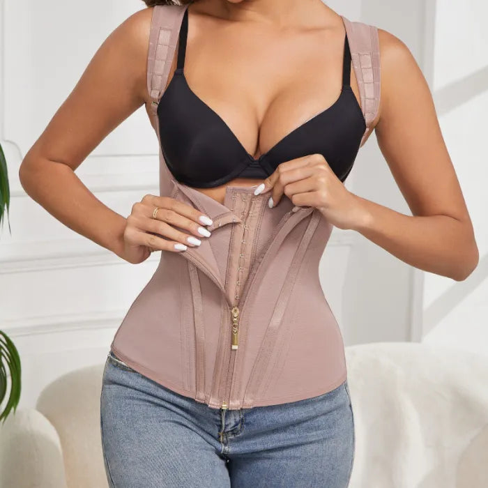 Corset Waist Trainer – 15 Steel Bones Tummy Control Zip Colombian Hourglass Shaper