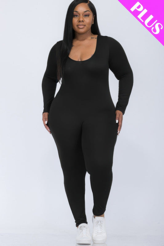 Scoop Neck Long Sleeve Bodycon Jumpsuit