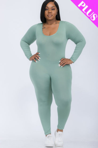 Scoop Neck Long Sleeve Bodycon Jumpsuit