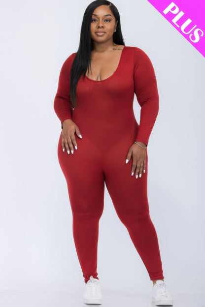 Scoop Neck Long Sleeve Bodycon Jumpsuit