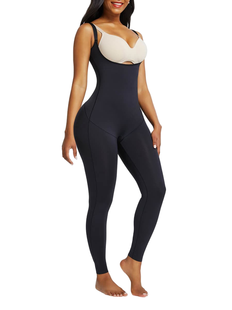 Women Black Full Body Shaper Open Bust Adjustable Straps Hourglass Figure