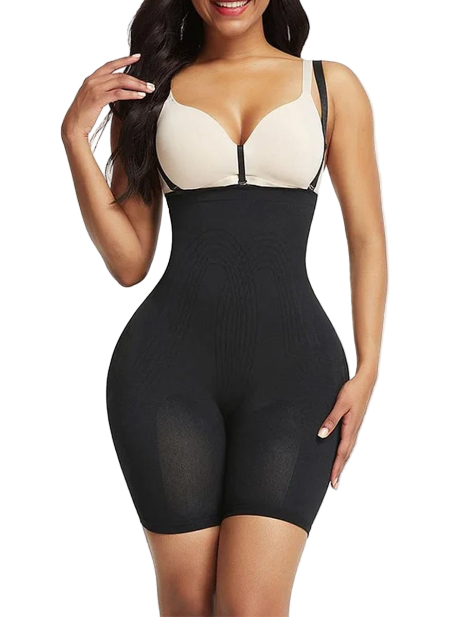 Women Strengthen Black High Waisted Shapewear With Bra Clips Tight Fit