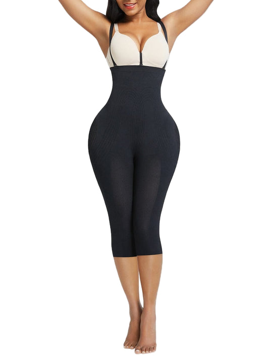 Women Black Plus Size Full Body Shaper With Open Crotch Smooth Silhouette