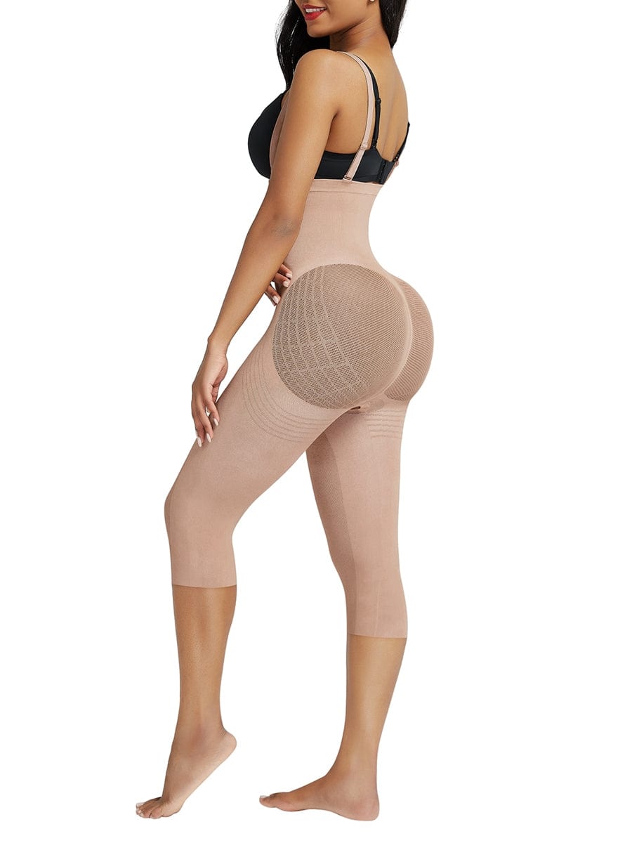 Women Black Plus Size Full Body Shaper With Open Crotch Smooth Silhouette