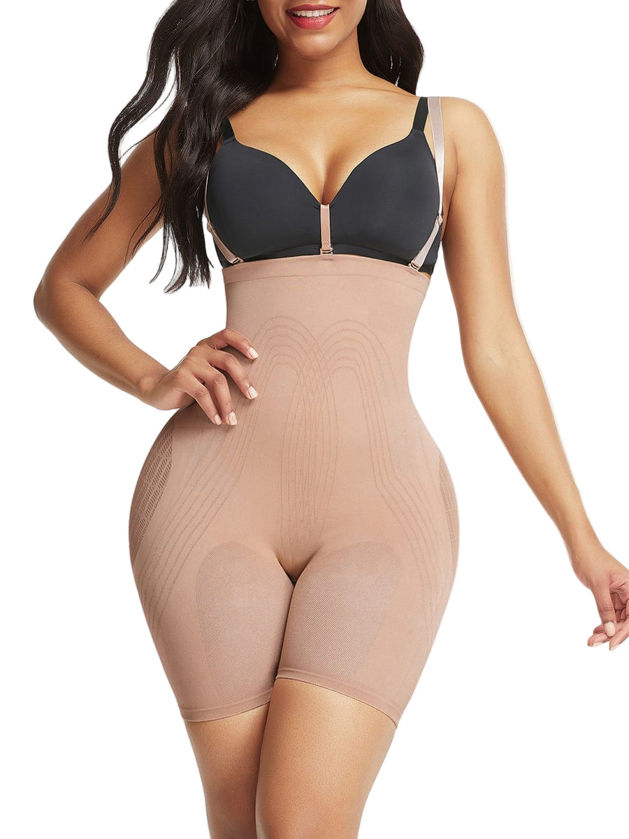 Women Strengthen Black High Waisted Shapewear With Bra Clips Tight Fit
