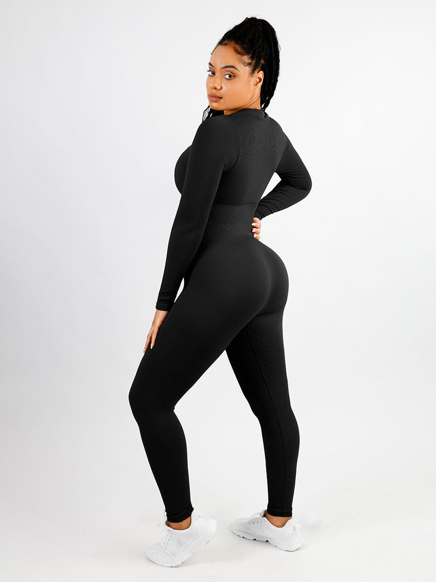 Women Deep V-neck High Stretchy Seamless Tummy Control Jumpsuit