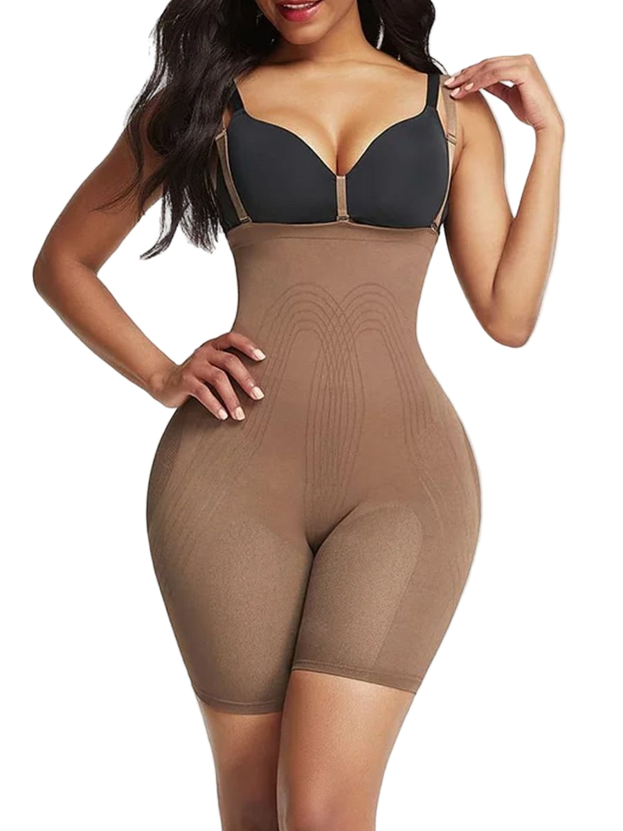 Women Strengthen Black High Waisted Shapewear With Bra Clips Tight Fit