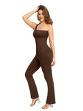 Women Seamless Sloped Shoulders Shaping Bodysuit Dress with Flared Legs