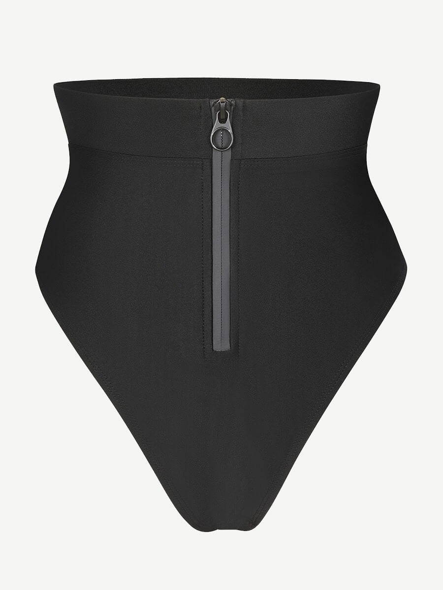 Zip Front Bikini Bottom – Waterproof Tummy Control High-Waist Swimwear