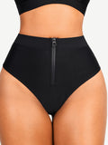 Zip Front Bikini Bottom – Waterproof Tummy Control High-Waist Swimwear