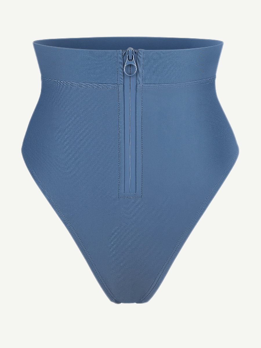 Zip Front Bikini Bottom – Waterproof Tummy Control High-Waist Swimwear