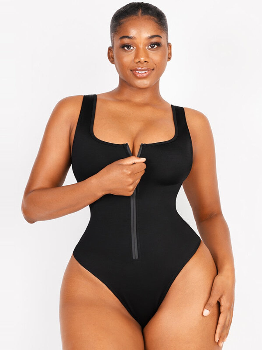 Zip-Front High-Cut Tummy Control One-Piece Swimsuit – Sleek & Functional