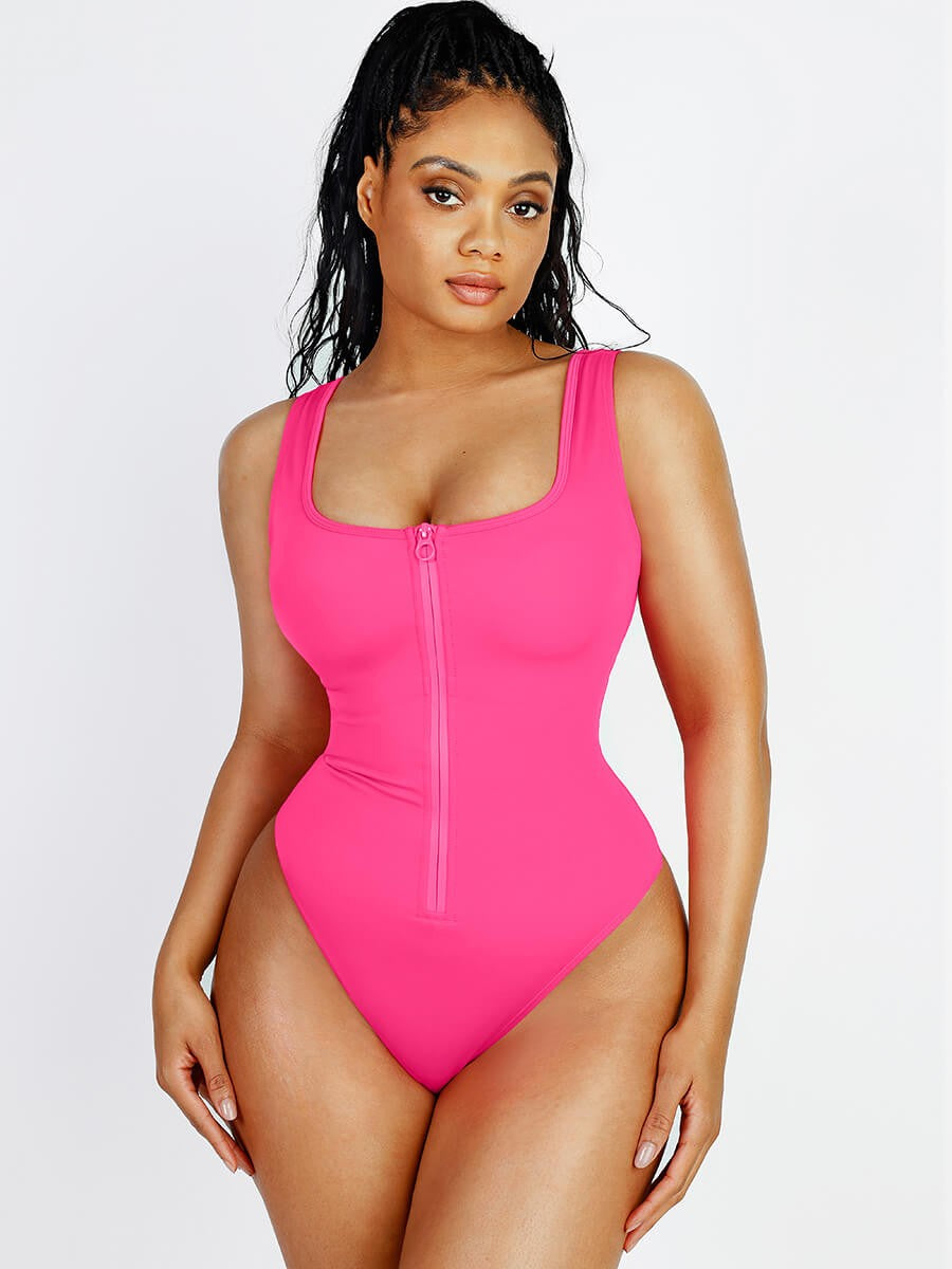 Zip-Front High-Cut Tummy Control One-Piece Swimsuit – Sleek & Functional