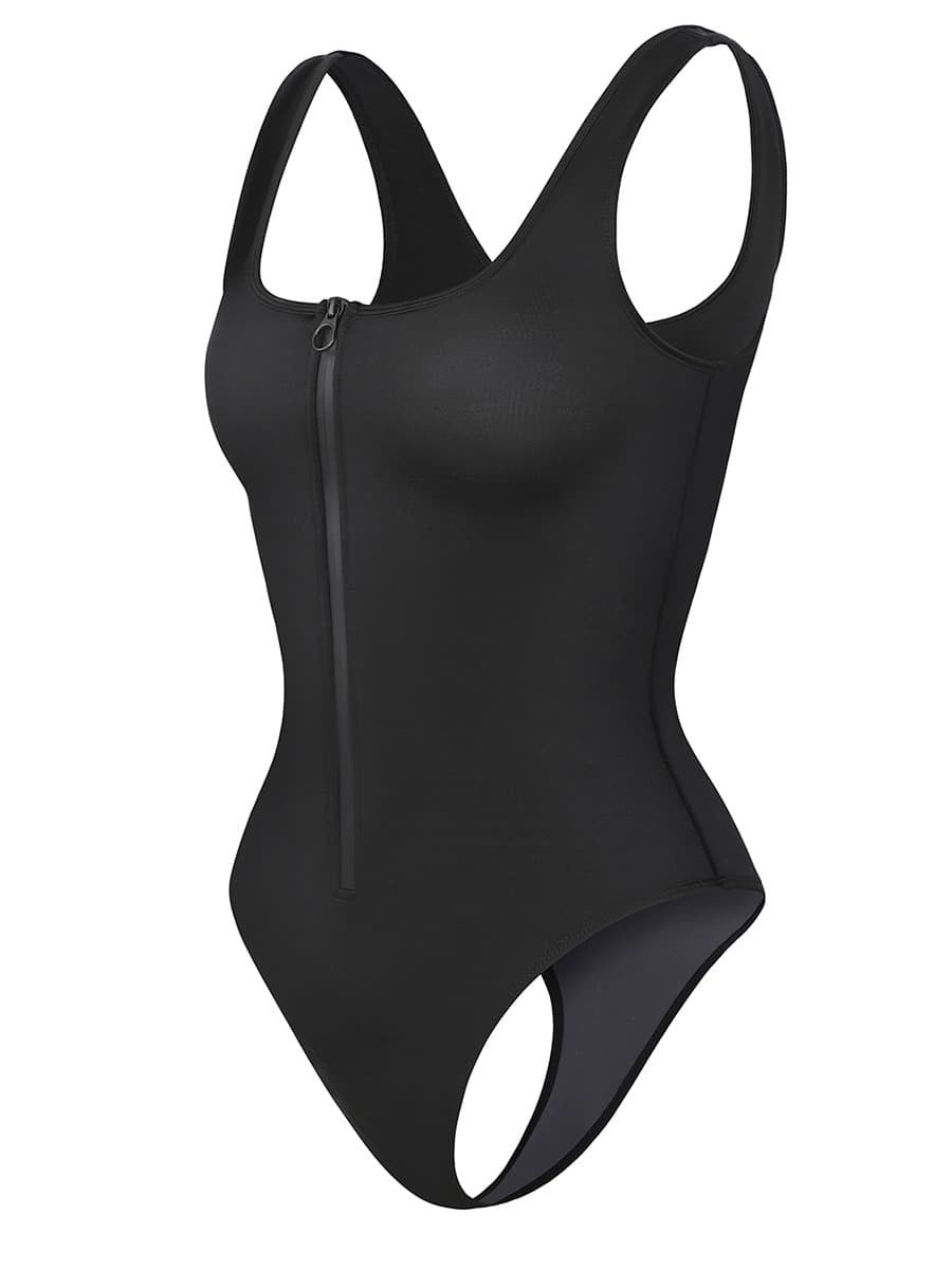 Zip-Front High-Cut Tummy Control One-Piece Swimsuit – Sleek & Functional