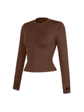 Seamless Front Zipper Waist Control Long Sleeve Top with Thumb Holes