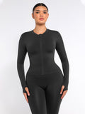 Seamless Front Zipper Waist Control Long Sleeve Top with Thumb Holes