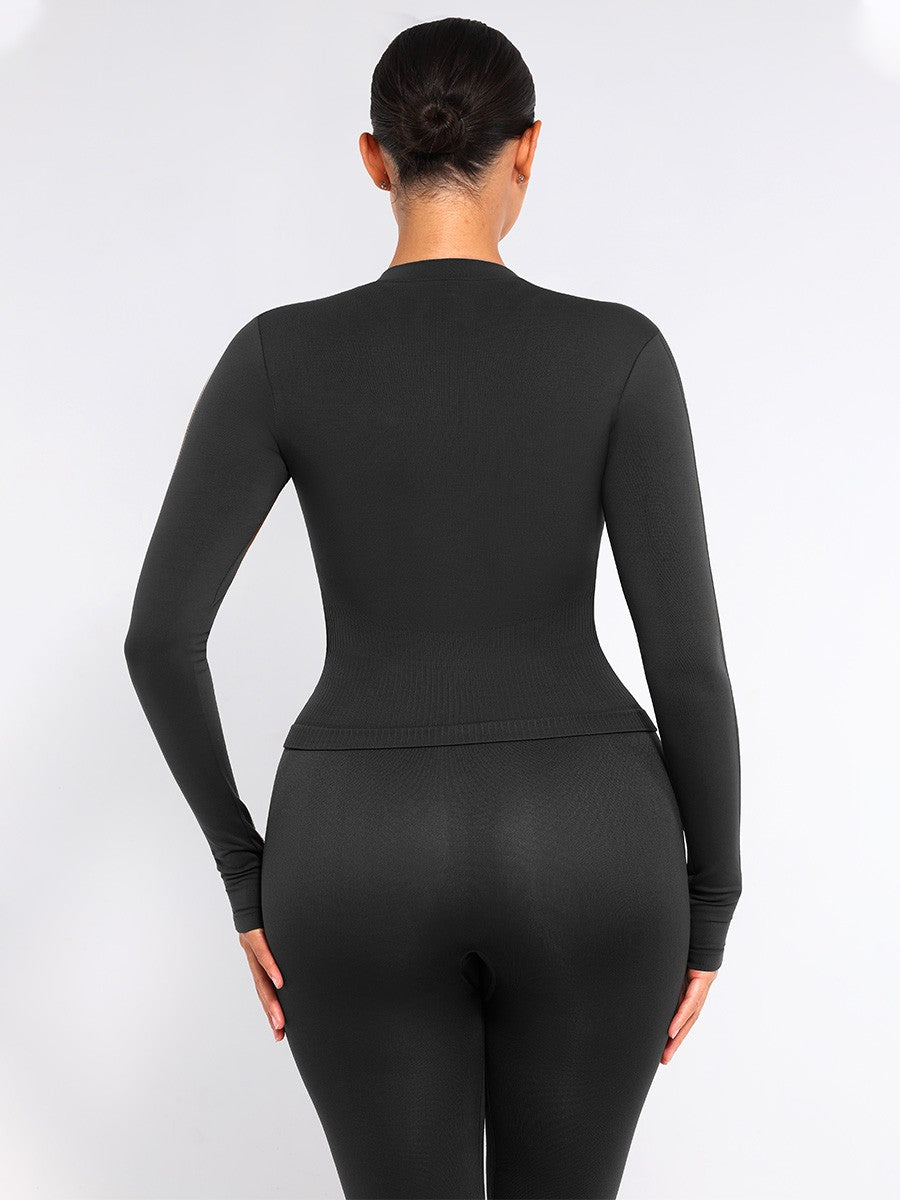 Seamless Front Zipper Waist Control Long Sleeve Top with Thumb Holes