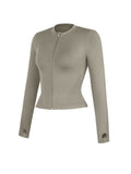 Seamless Front Zipper Waist Control Long Sleeve Top with Thumb Holes