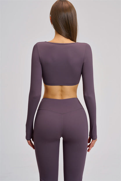 The Zestful Long Sleeve Crop Top Flared Leggings 2-Piece Set