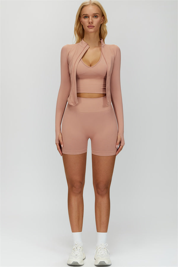 The Delight Jacket Sports Bra Shorts 3-Piece Set