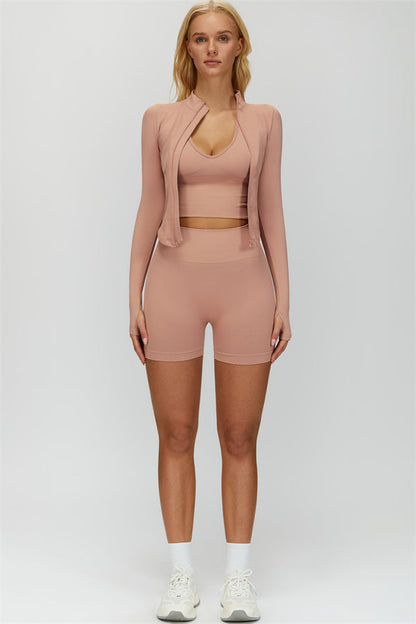 The Delight Jacket Sports Bra Shorts 3-Piece Set