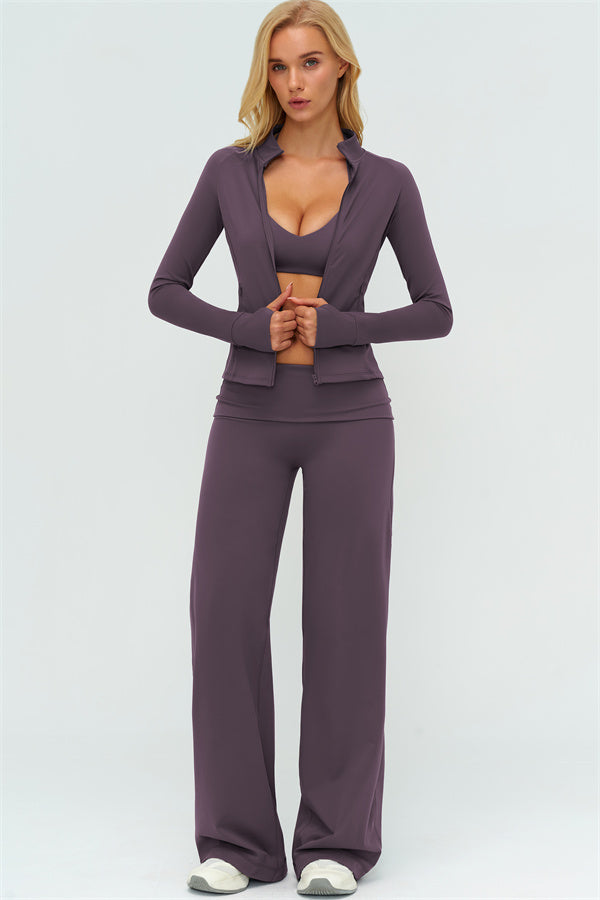 The Twirl Zip Jacket Sports Bra Straight Leg Pants 3-Piece Set
