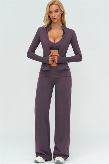 The Twirl Zip Jacket Sports Bra Straight Leg Pants 3-Piece Set