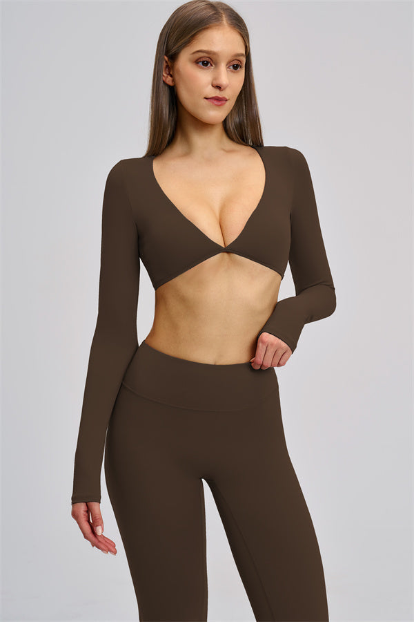 The Zestful Long Sleeve Crop Top Flared Leggings 2-Piece Set
