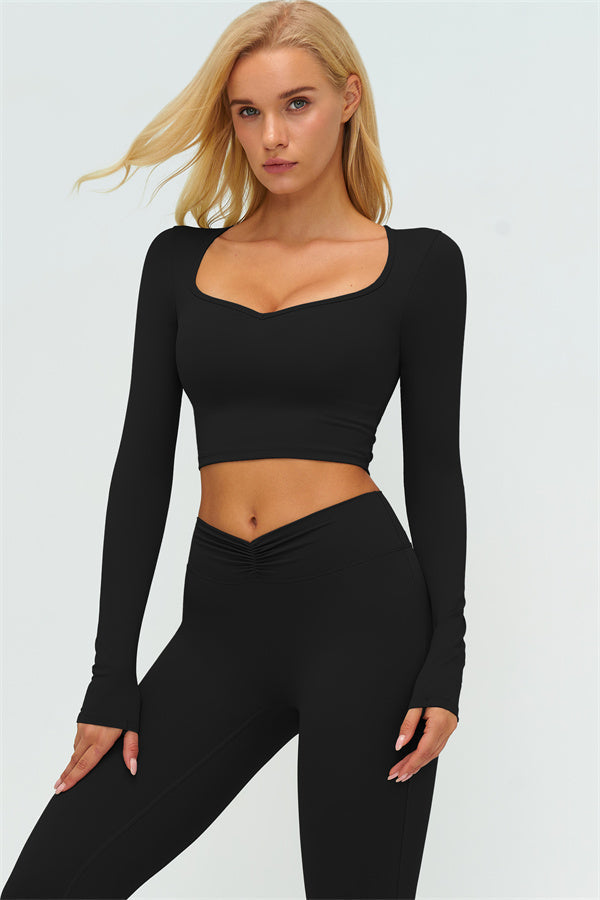 The Lushness Long Sleeve Crop Top Flared Leggings 2-Piece Set