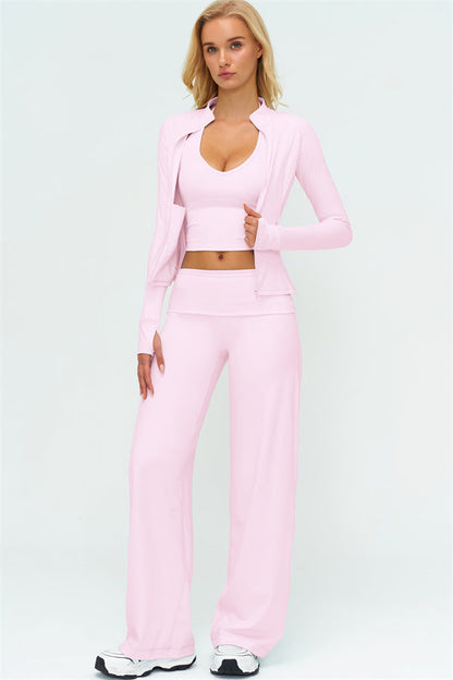 The Twirl Zip Jacket Halter Tank Top Leggings 3-Piece Set