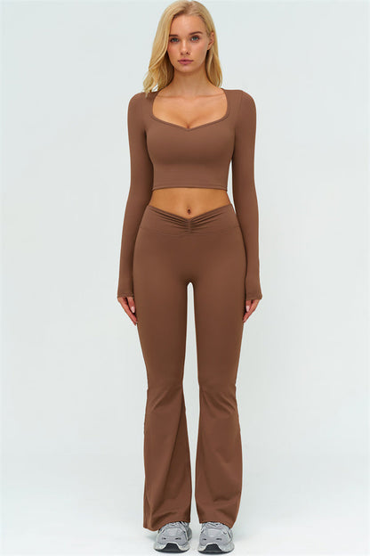 The Lushness Long Sleeve Crop Top Flared Leggings 2-Piece Set