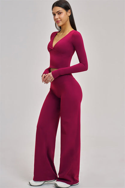 The Swoon Long Sleeve Crop top Flared Leggings 2-Piece Set