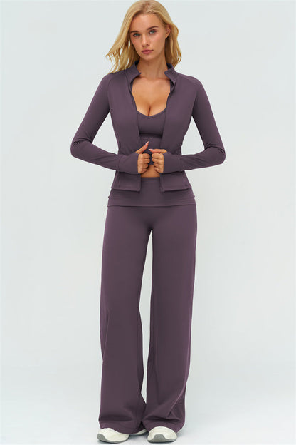 The Twirl Zip Jacket Halter Tank Top Leggings 3-Piece Set