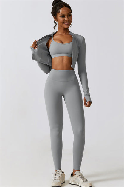 Juno Star Jacket Sports Bra Leggings 3-Piece Set
