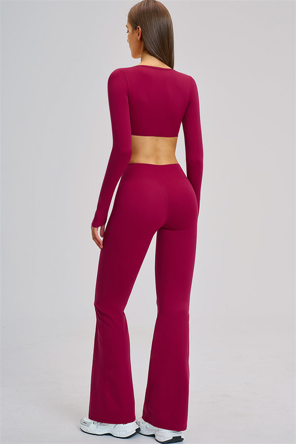 The Zestful Long Sleeve Crop Top Flared Leggings 2-Piece Set