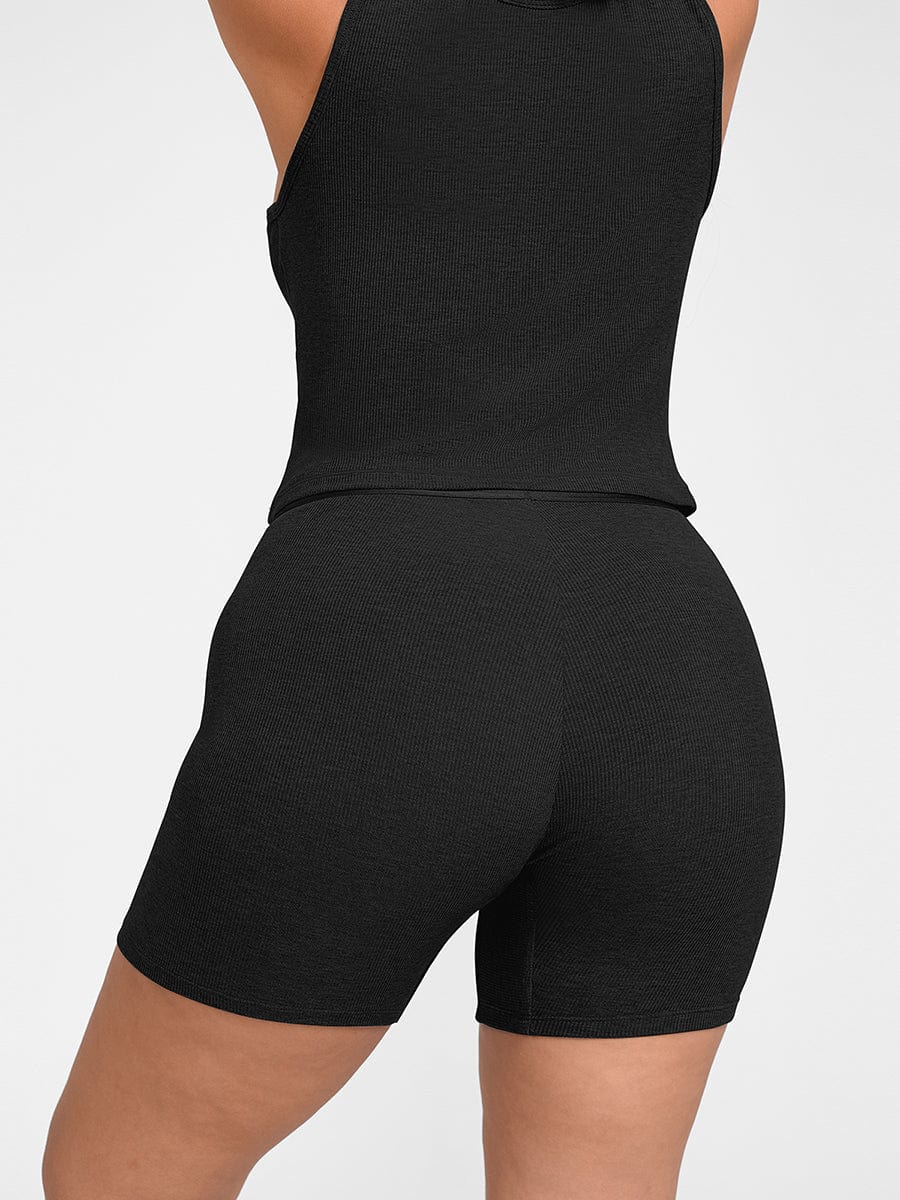 Rayon Ribbed Mid-Waist Fitted Boxer Shorts