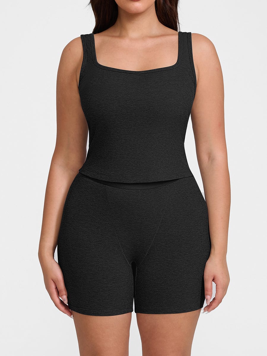 Rayon Ribbed Wide-Strap Scoop-Neck Tank Top