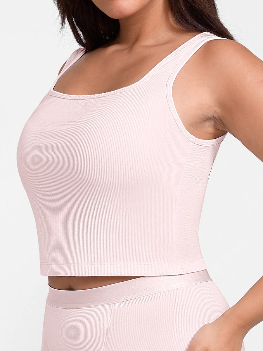 Rayon Ribbed Wide-Strap Scoop-Neck Tank Top