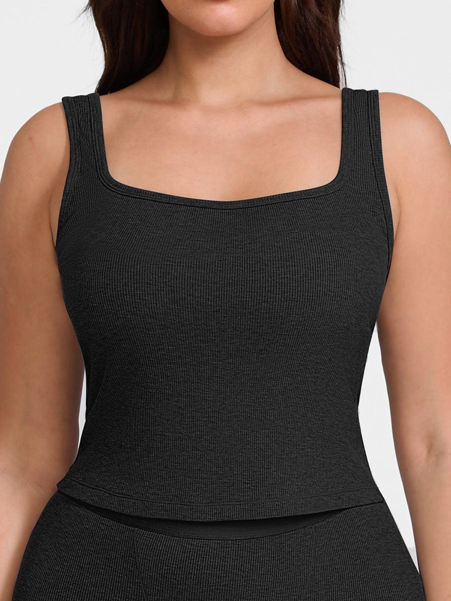 Rayon Ribbed Wide-Strap Scoop-Neck Tank Top
