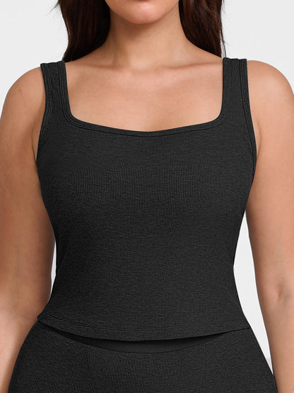 Rayon Ribbed Wide-Strap Scoop-Neck Tank Top