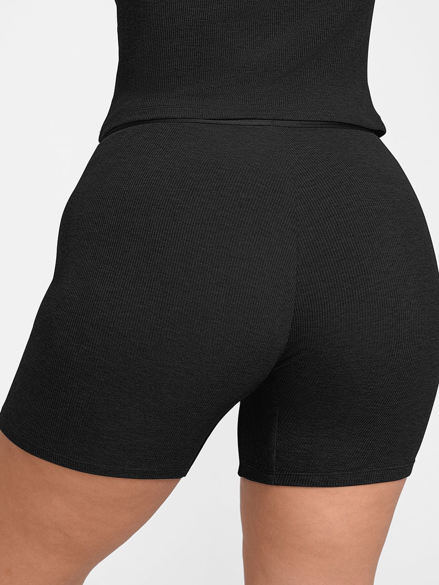 Rayon Ribbed Mid-Waist Fitted Boxer Shorts