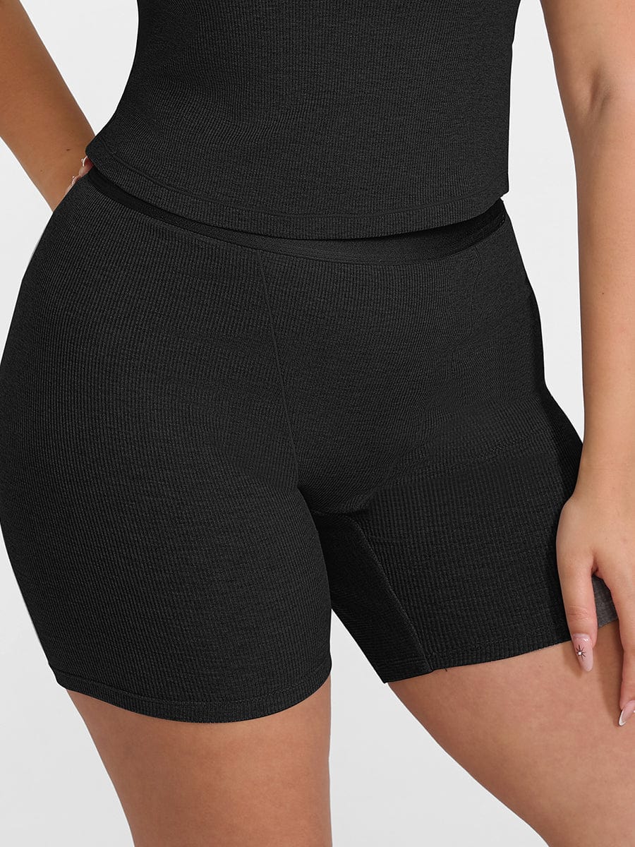 Rayon Ribbed Mid-Waist Fitted Boxer Shorts
