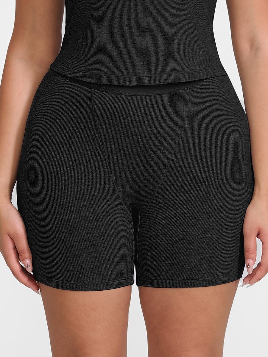 Rayon Ribbed Mid-Waist Fitted Boxer Shorts