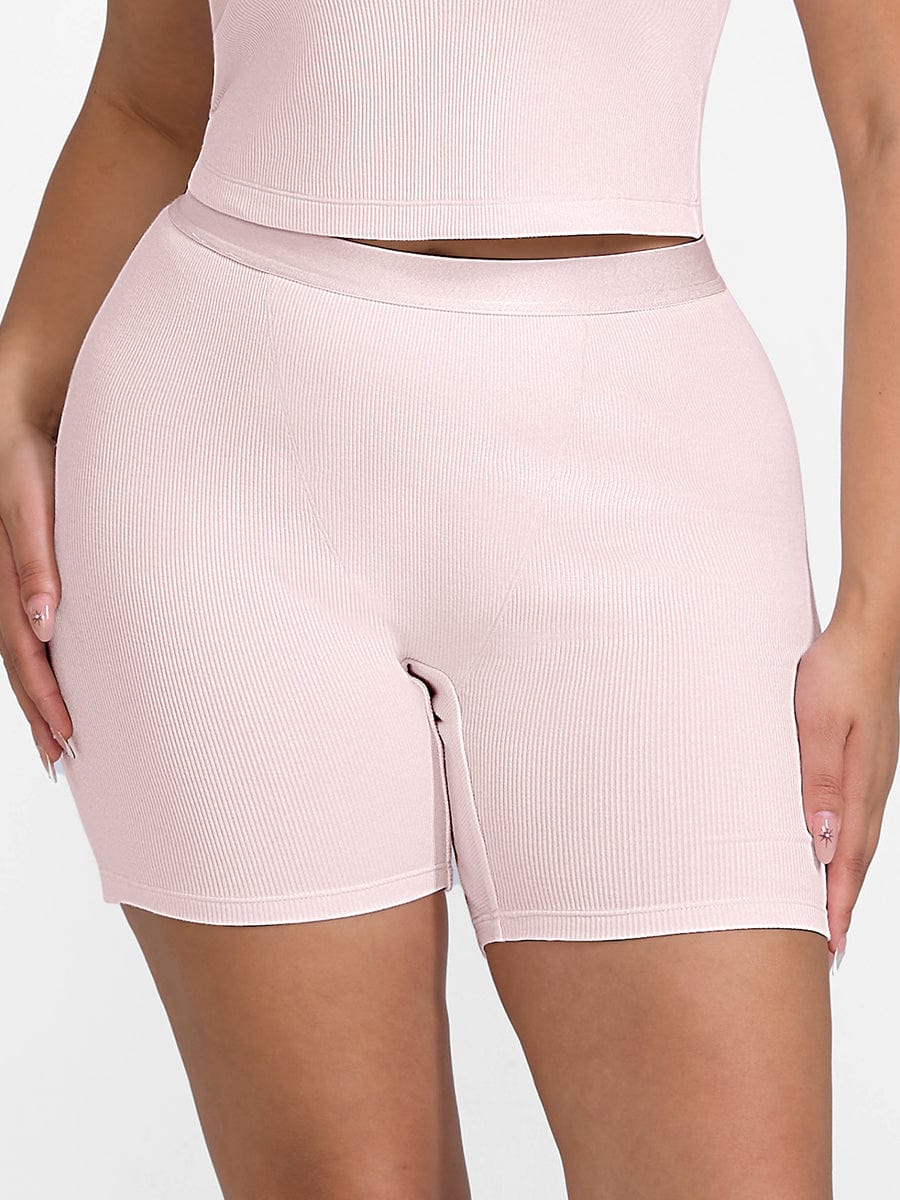 Rayon Ribbed Mid-Waist Fitted Boxer Shorts