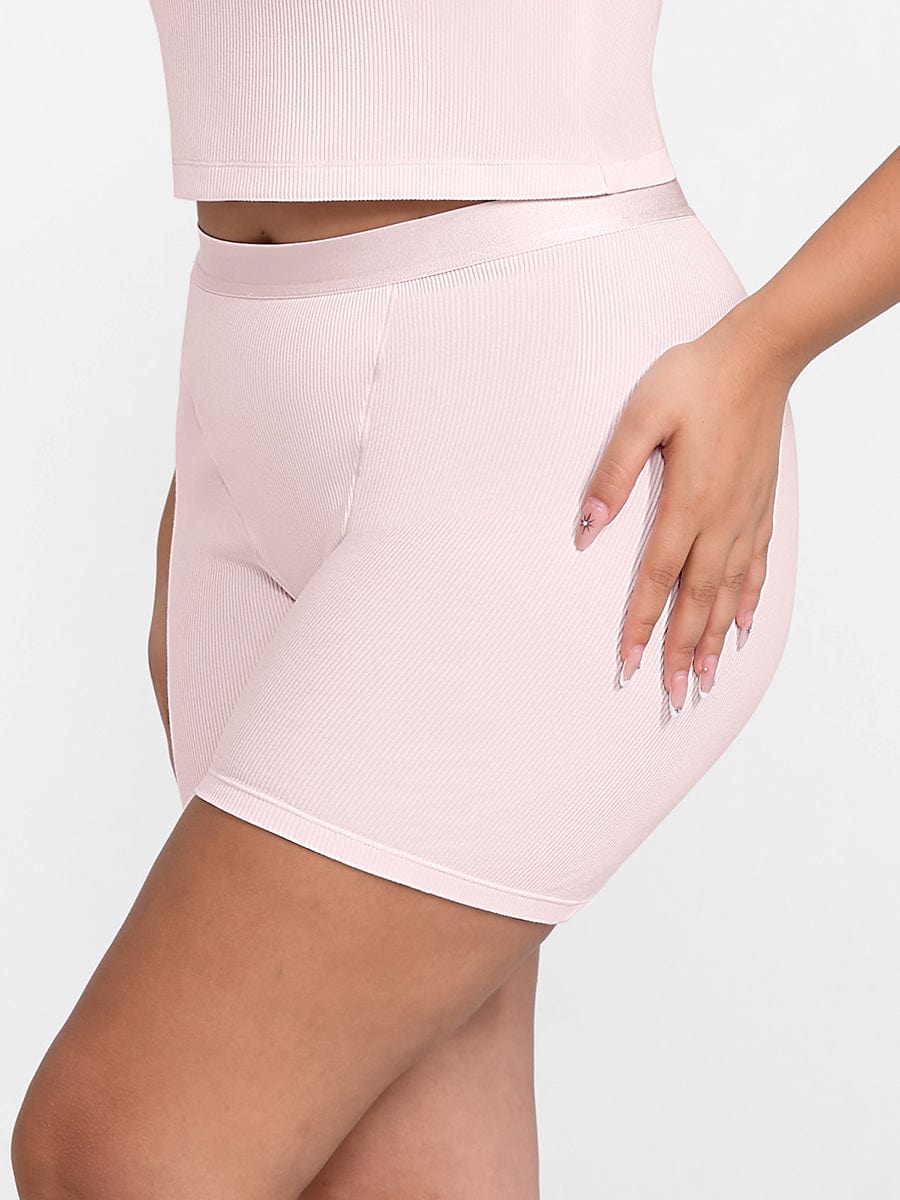 Rayon Ribbed Mid-Waist Fitted Boxer Shorts