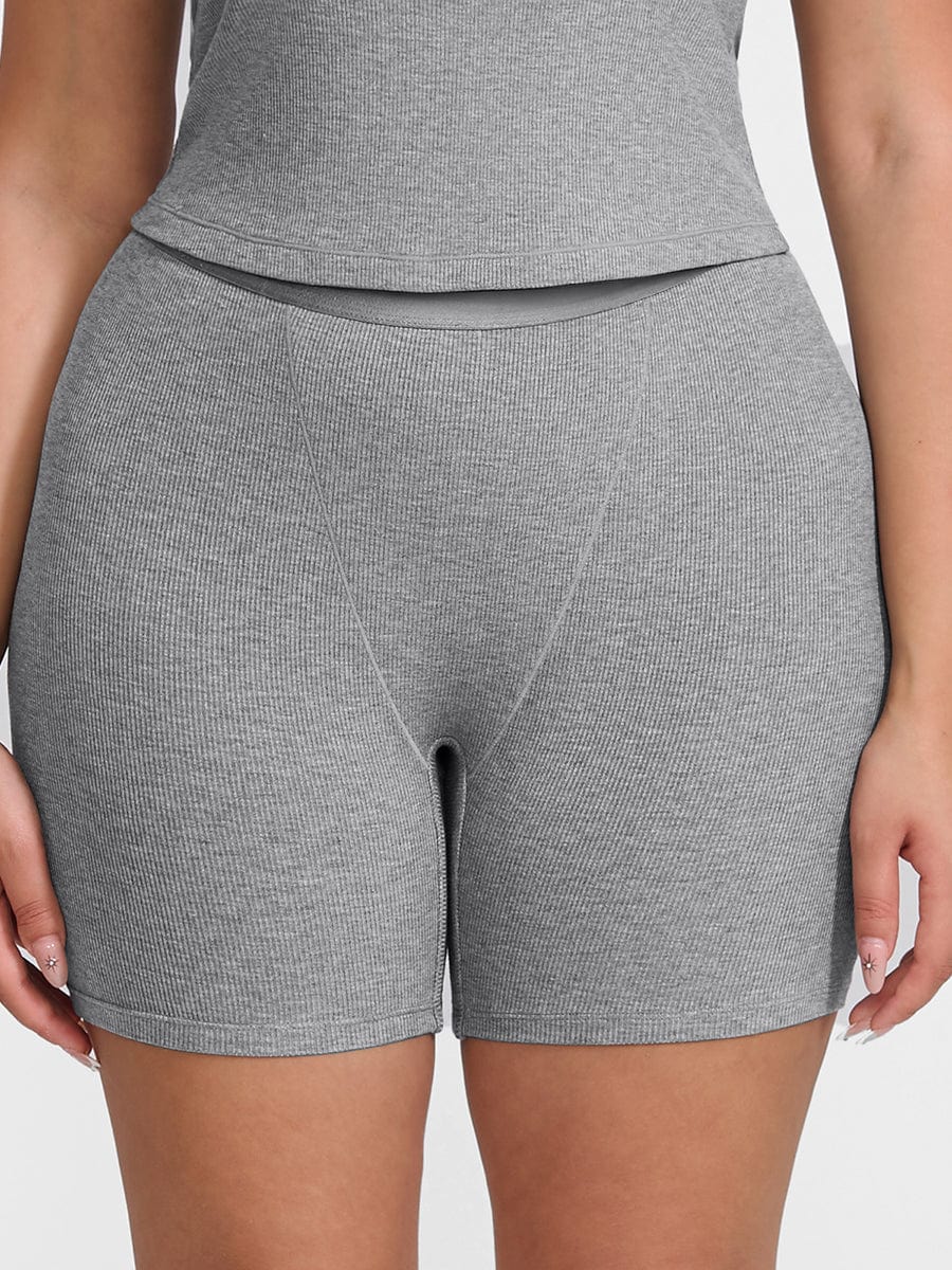 Rayon Ribbed Mid-Waist Fitted Boxer Shorts