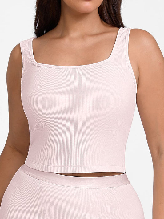 Rayon Ribbed Wide-Strap Scoop-Neck Tank Top