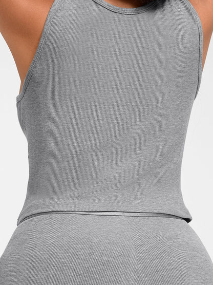 Rayon Ribbed Wide-Strap Scoop-Neck Tank Top