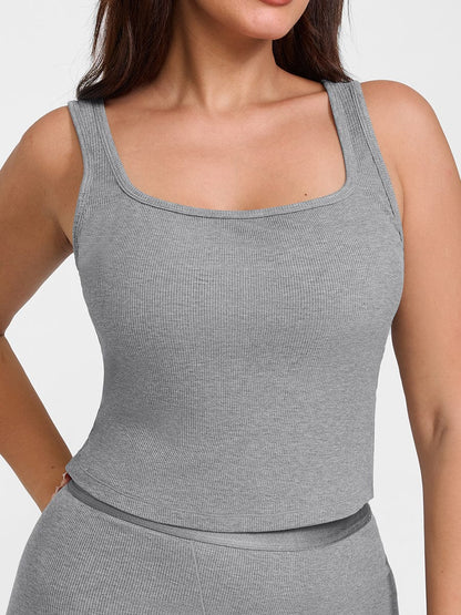 Rayon Ribbed Wide-Strap Scoop-Neck Tank Top