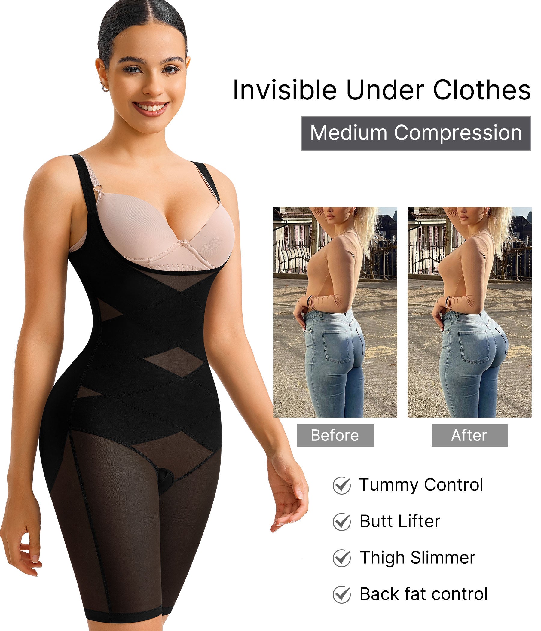 Women’s Open Bust Shapewear Bodysuit – Firm Tummy Control Seamless High-Waist Compression Body Shaper